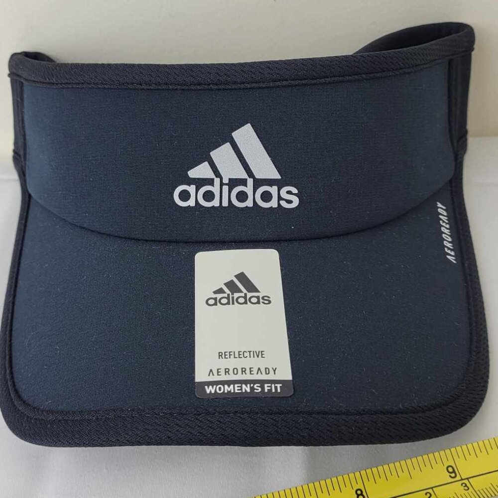 New Women's Fit Adidas BLACK Visor Hat Aeroready Reflective NWT Polyester and Sp
